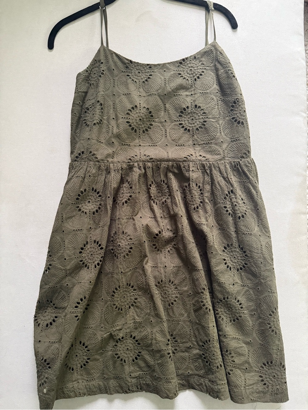 LOFT Olive Eyelet Spaghetti-Strap Mini Dress